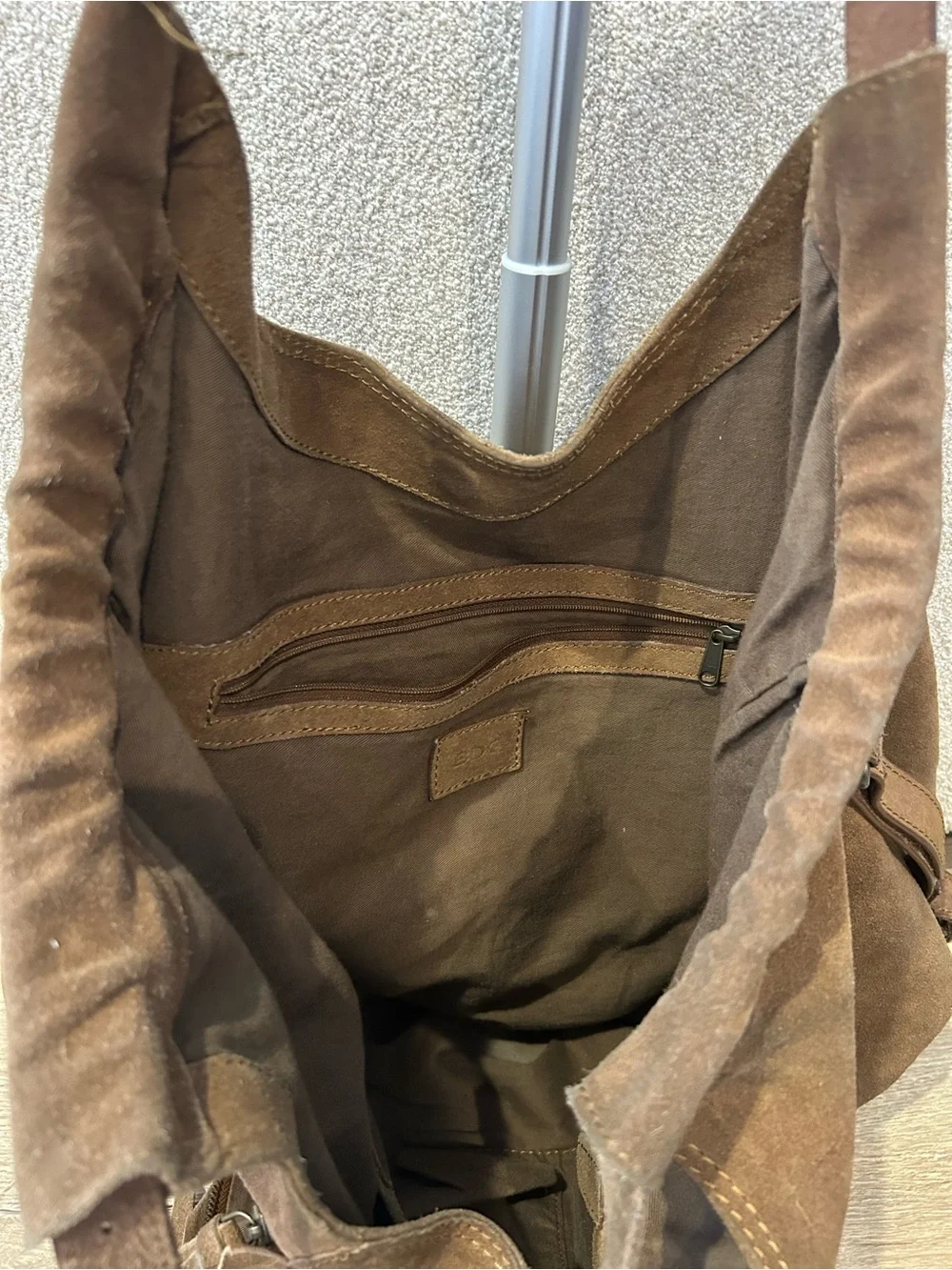 BDG Brown Suede Hobo Bag with Tassel Zips